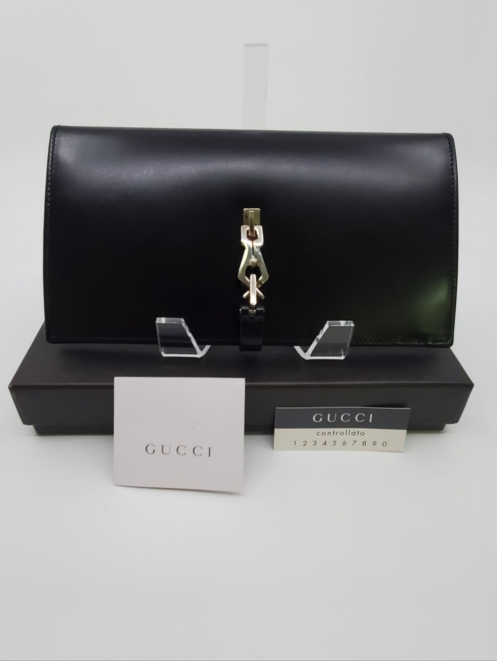 Vintage Gucci Jackie Clip Black Leather Continental Wallet
